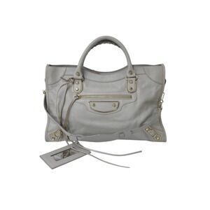 BALENCIAGA The City One Shoulder Hobo Handbag Gray Leather